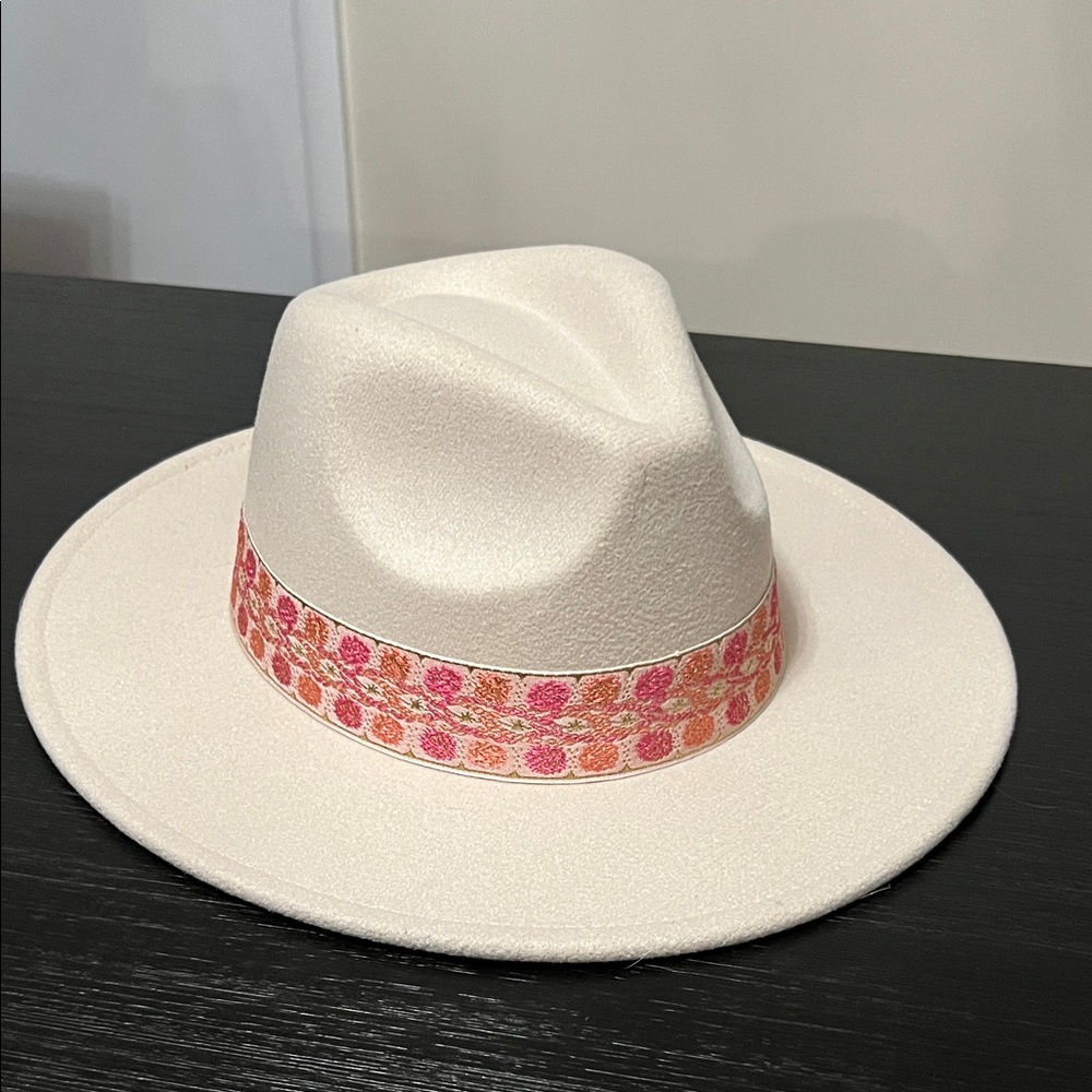 Altar'd State Cream Hat with Pink Patterned Band